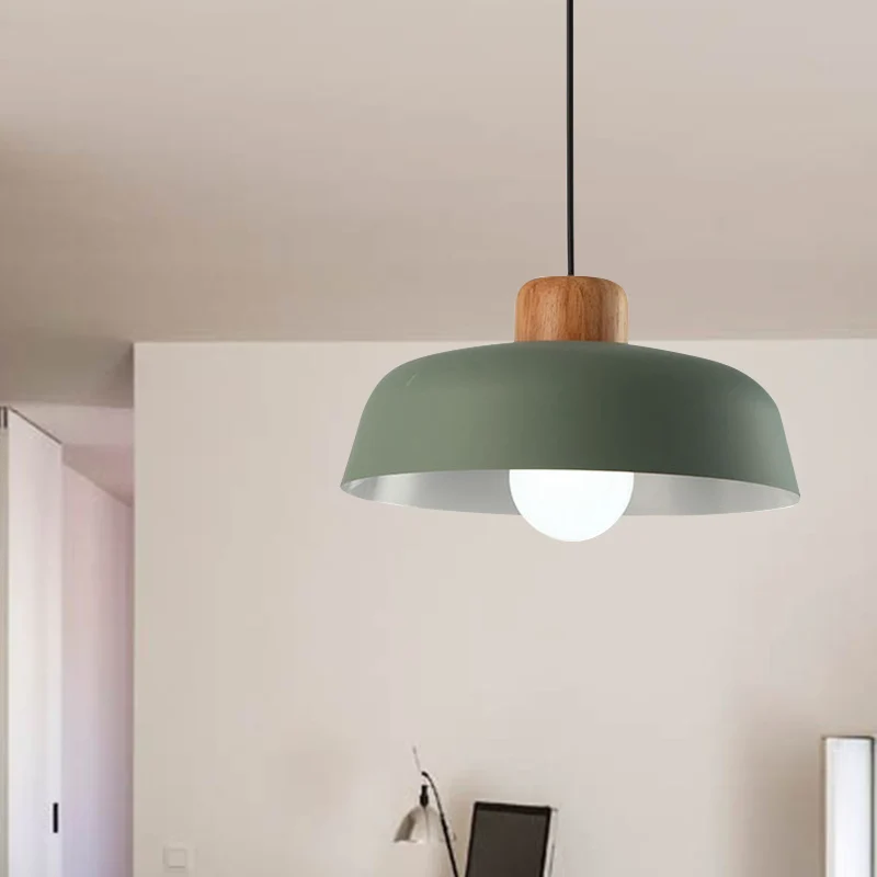 12"/15" brede komschaduw metalen hanglamp Macaron-stijl 1 lamp keukenplafond hanglamp groen/roze Clearhalo