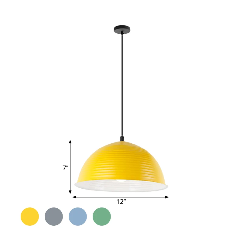 12"/16" W 1-lichts hanglamp met geribbelde koepelkap Metalen industriële plafondlamp voor binnen grijs/geel Clearhalo