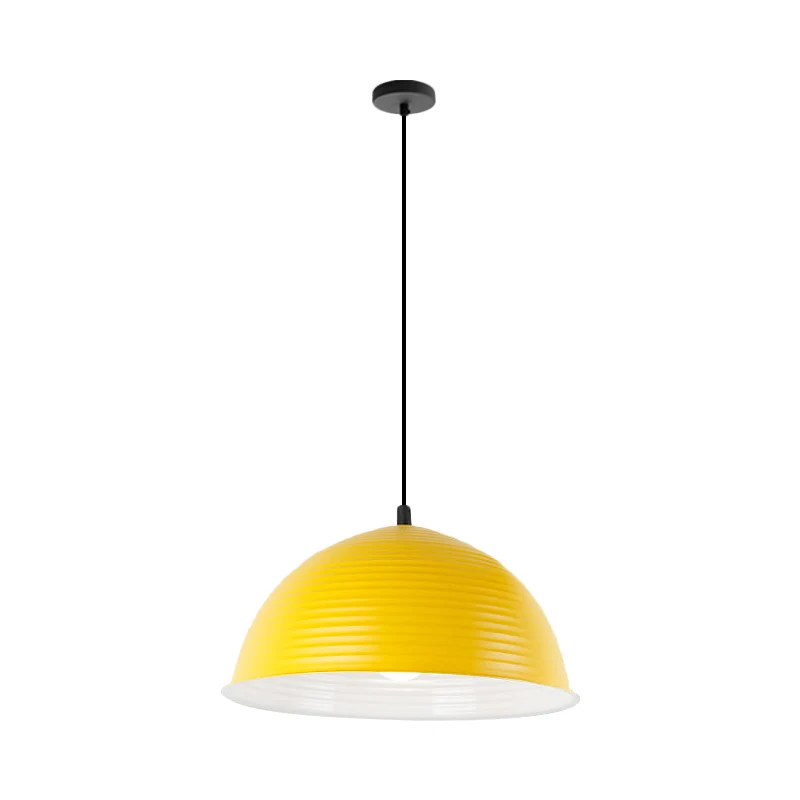 12"/16" W 1-lichts hanglamp met geribbelde koepelkap Metalen industriële plafondlamp voor binnen grijs/geel Clearhalo