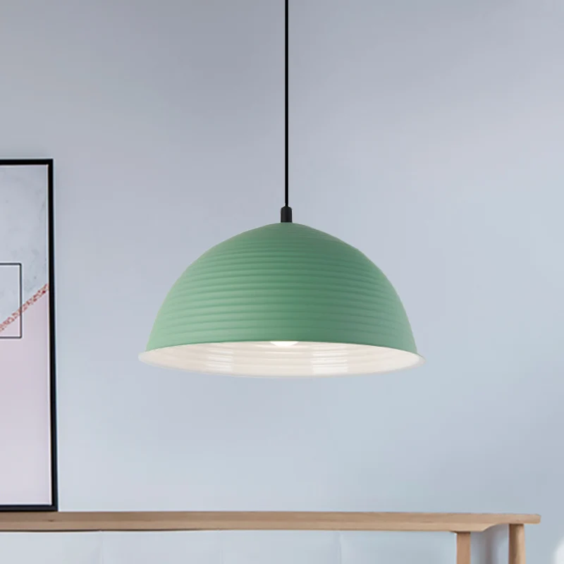 12"/16" W 1-lichts hanglamp met geribbelde koepelkap Metalen industriële plafondlamp voor binnen grijs/geel Clearhalo