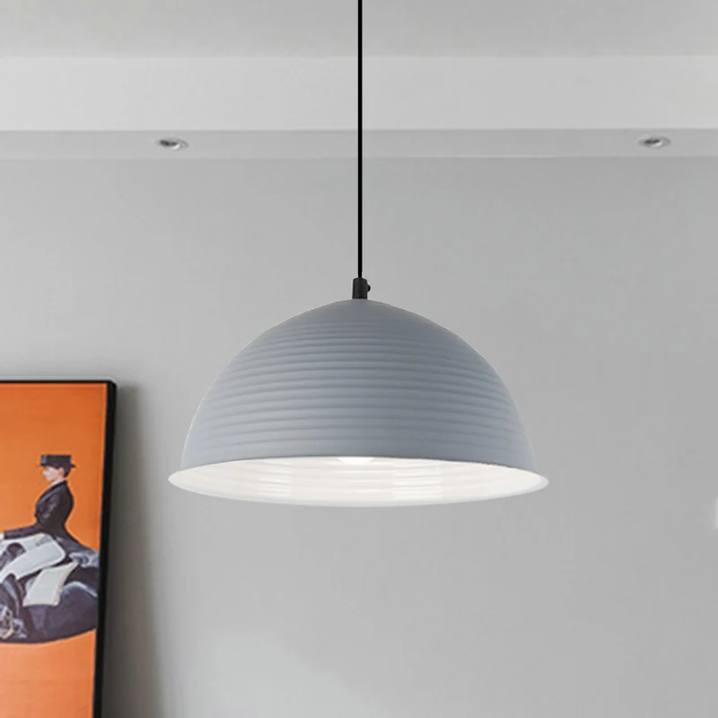 12"/16" W 1-lichts hanglamp met geribbelde koepelkap Metalen industriële plafondlamp voor binnen grijs/geel Clearhalo