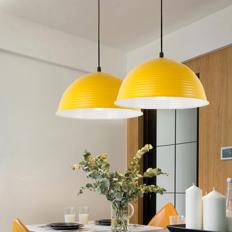 12"/16" W 1-lichts hanglamp met geribbelde koepelkap Metalen industriële plafondlamp voor binnen grijs/geel Clearhalo
