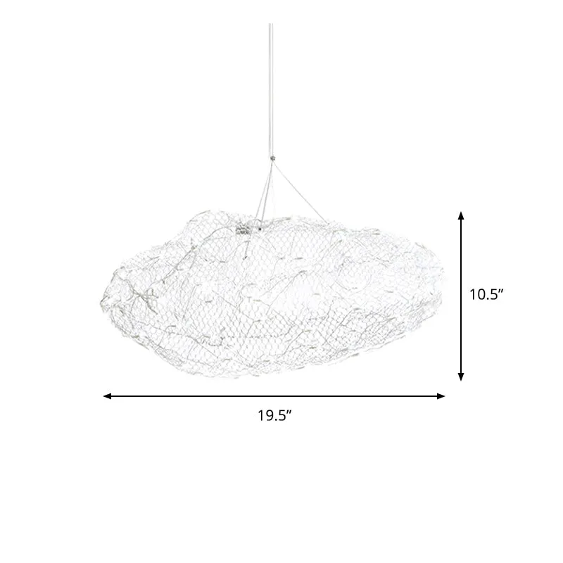 12"/16" W wolkvormige kroonluchterlamp met gaasscherm modernistische metalen LED chroom hanglamp, warm/wit licht Clearhalo