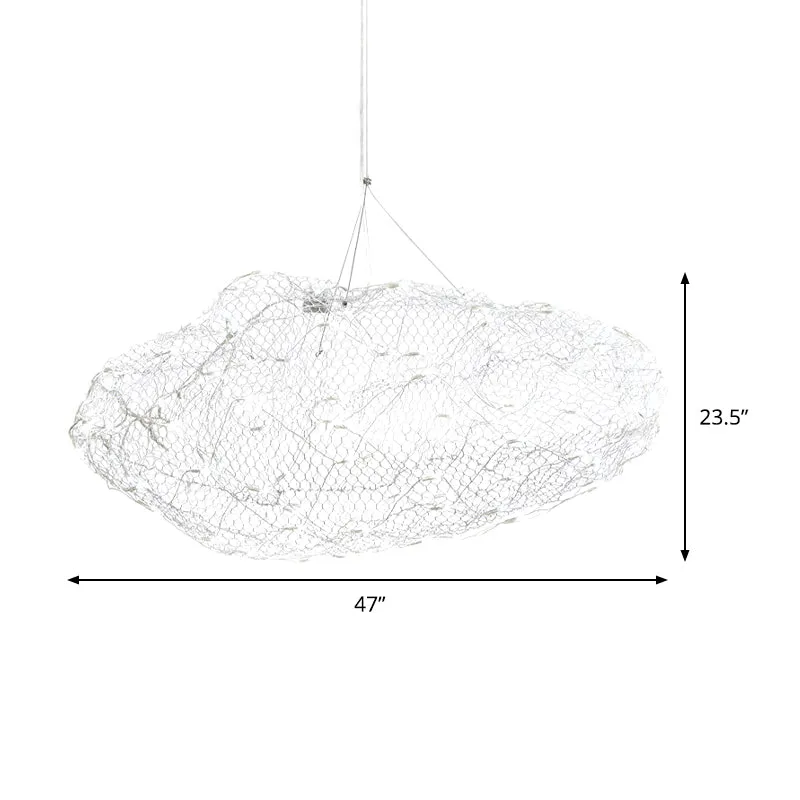 12"/16" W wolkvormige kroonluchterlamp met gaasscherm modernistische metalen LED chroom hanglamp, warm/wit licht Clearhalo