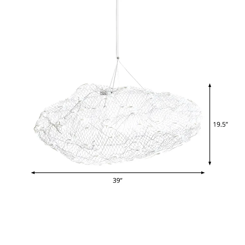 12"/16" W wolkvormige kroonluchterlamp met gaasscherm modernistische metalen LED chroom hanglamp, warm/wit licht Clearhalo