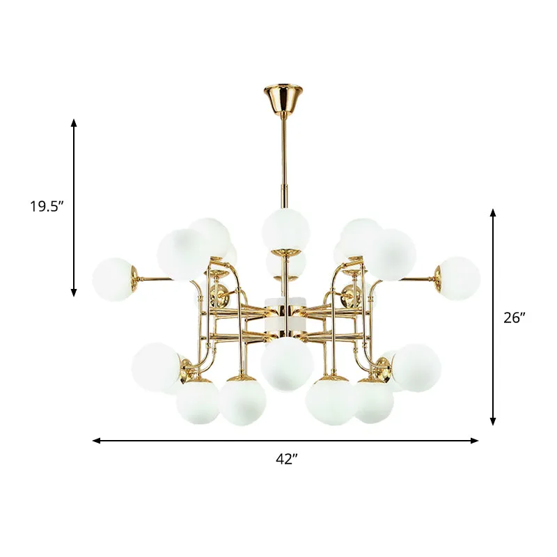 12/16/24 Lichten Kroonluchter Hedendaagse Gouden Hanglamp met Bol Opaal Glazen Kap Clearhalo