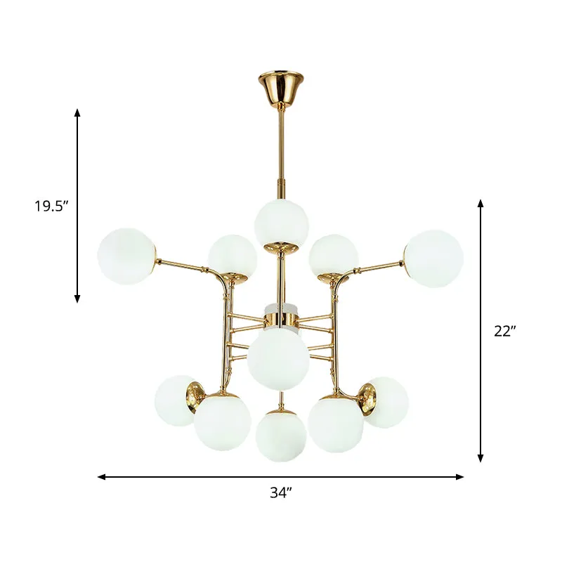 12/16/24 Lichten Kroonluchter Hedendaagse Gouden Hanglamp met Bol Opaal Glazen Kap Clearhalo