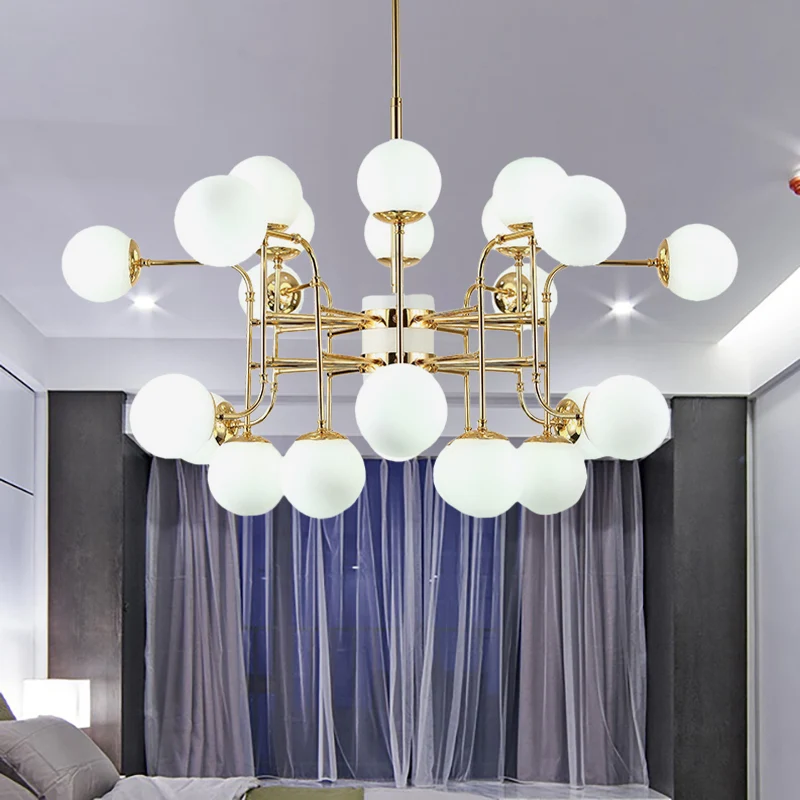 12/16/24 Lichten Kroonluchter Hedendaagse Gouden Hanglamp met Bol Opaal Glazen Kap Clearhalo