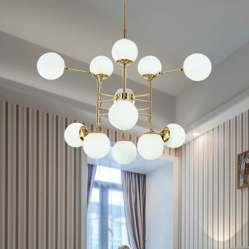 12/16/24 Lichten Kroonluchter Hedendaagse Gouden Hanglamp met Bol Opaal Glazen Kap Clearhalo