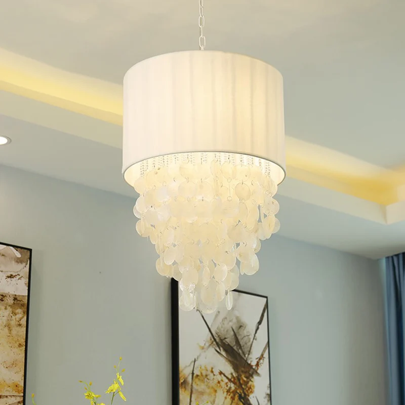 12"/18" Dia Drum Hanglampset Moderne Shell 4-lichts witte hangende hanglamp Clearhalo