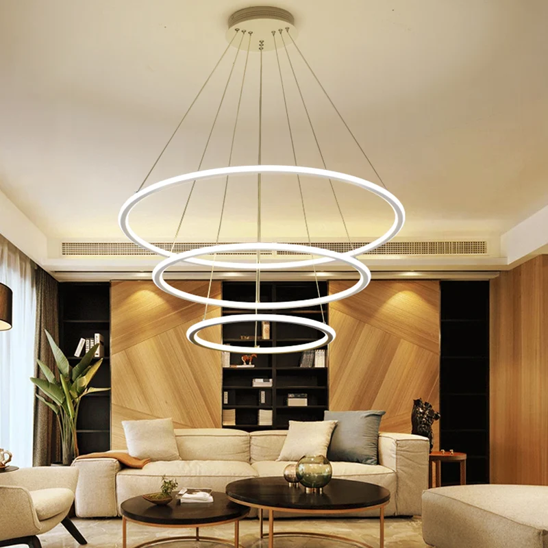 1/2/3 lampen woonkamer plafondhanger met cirkel acryl kap witte kroonluchter warm/wit/natuurlijk licht met verstelbaar sno...