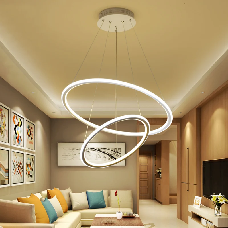 1/2/3 lampen woonkamer plafondhanger met cirkel acryl kap witte kroonluchter warm/wit/natuurlijk licht met verstelbaar sno...