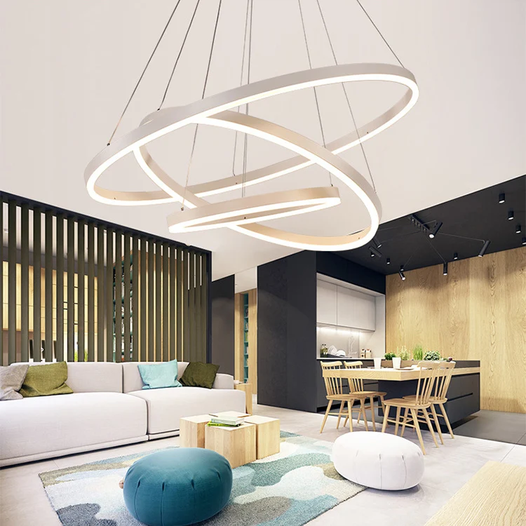 1/2/3-lichts woonkamer kroonluchter hanger met ring acryl kap bruin/zwart/wit plafondlamp warm/wit/natuurlijk licht Clearhalo