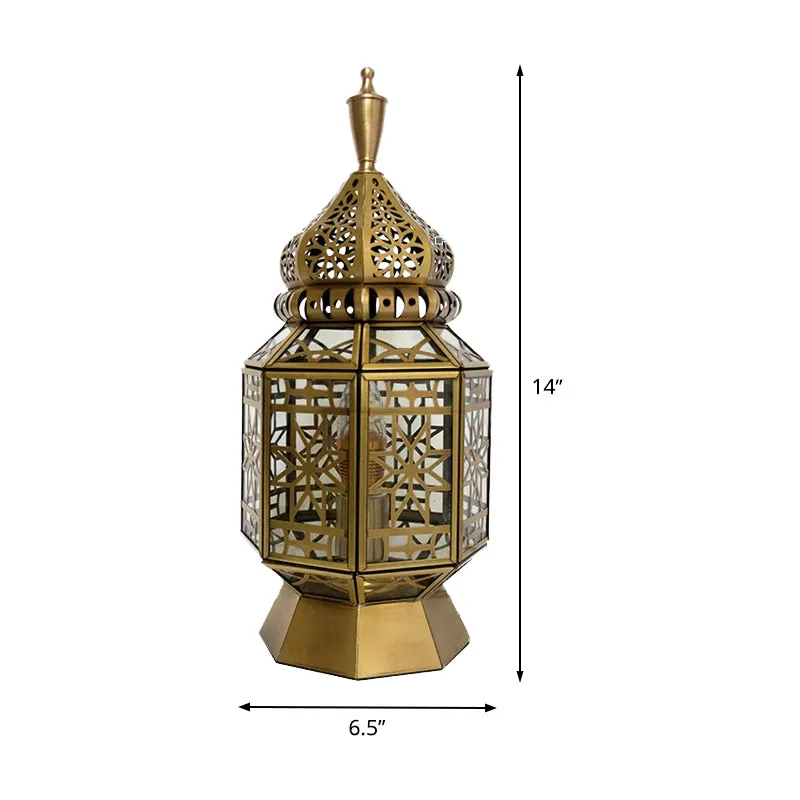 12,5"/14" brede 1-kops tafellamp antieke lantaarn metalen nachtkastje licht messing voor slaapkamer Clearhalo