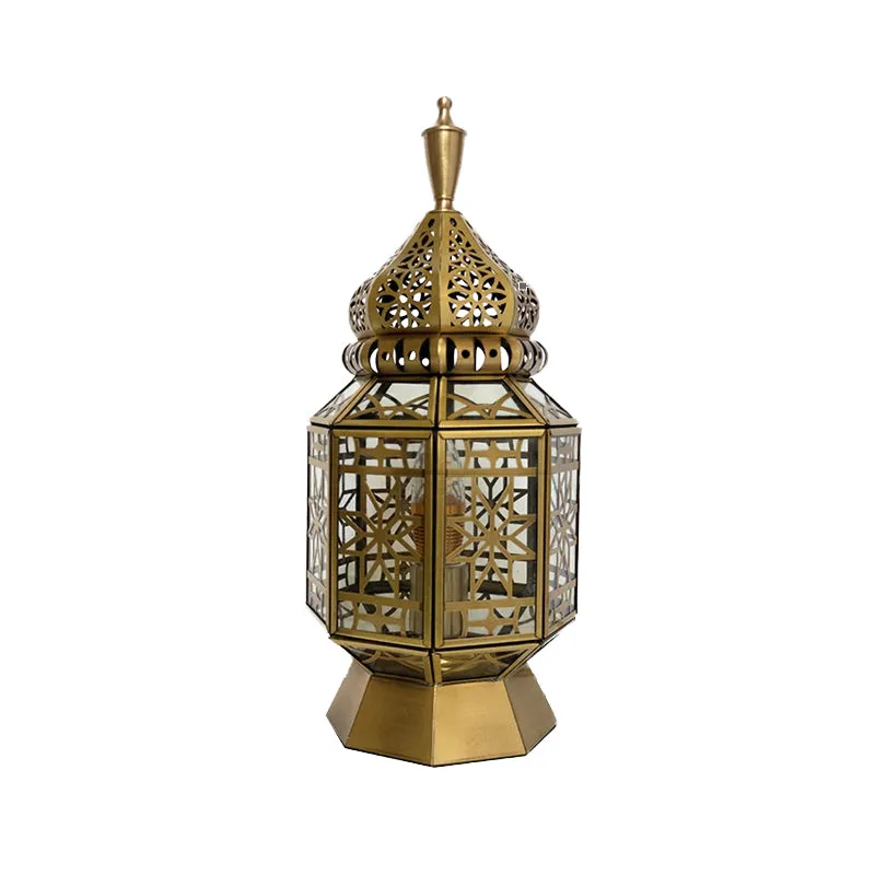 12,5"/14" brede 1-kops tafellamp antieke lantaarn metalen nachtkastje licht messing voor slaapkamer Clearhalo
