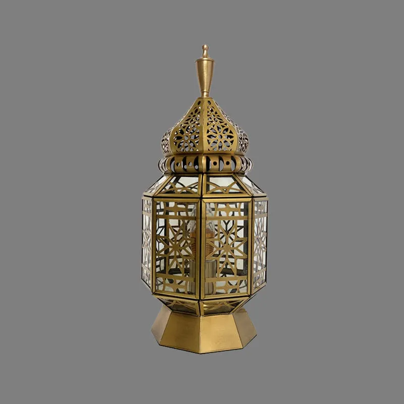 12,5"/14" brede 1-kops tafellamp antieke lantaarn metalen nachtkastje licht messing voor slaapkamer Clearhalo