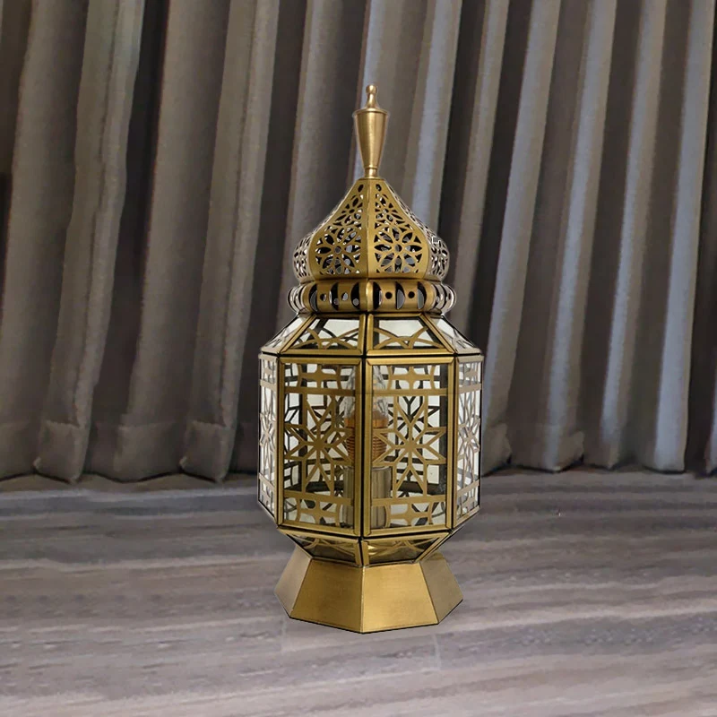 12,5"/14" brede 1-kops tafellamp antieke lantaarn metalen nachtkastje licht messing voor slaapkamer Clearhalo