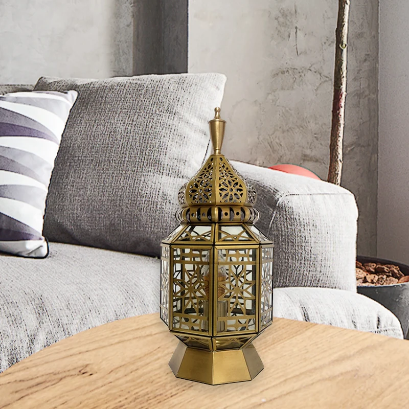 12,5"/14" brede 1-kops tafellamp antieke lantaarn metalen nachtkastje licht messing voor slaapkamer Clearhalo