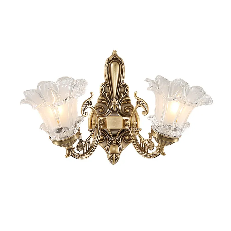 1/2-koppige bloemenwandlamp vintage messing helder gecanneleerd glas gebogen arm wandkandelaar verlichting voor woonkamer...