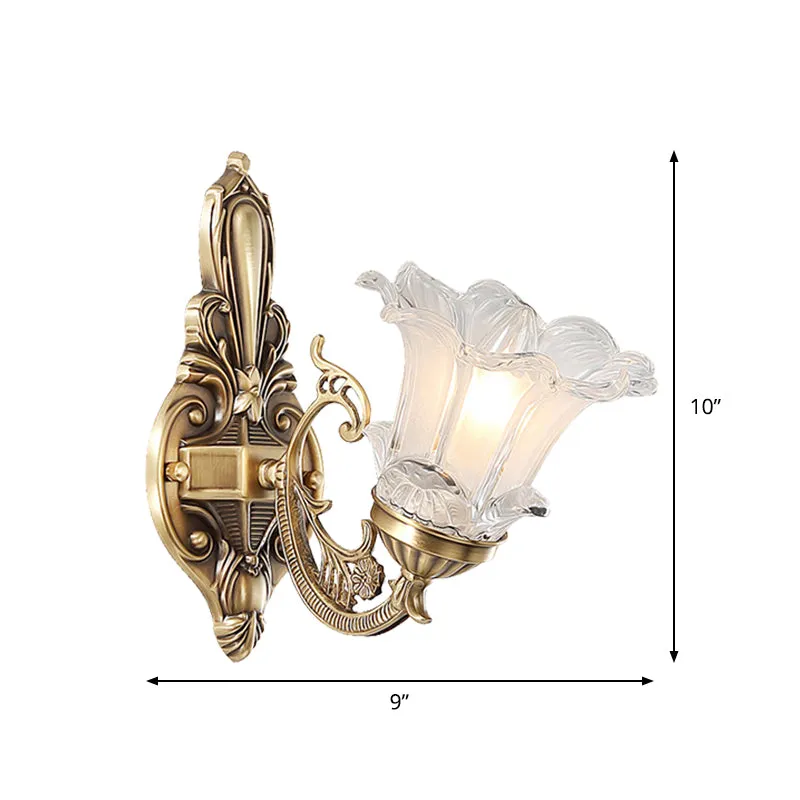 1/2-koppige bloemenwandlamp vintage messing helder gecanneleerd glas gebogen arm wandkandelaar verlichting voor woonkamer...