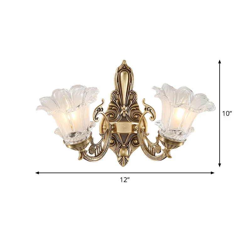 1/2-koppige bloemenwandlamp vintage messing helder gecanneleerd glas gebogen arm wandkandelaar verlichting voor woonkamer...