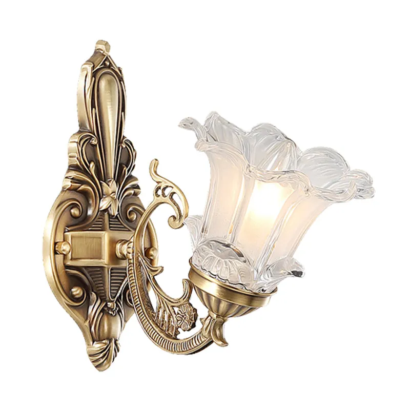 1/2-koppige bloemenwandlamp vintage messing helder gecanneleerd glas gebogen arm wandkandelaar verlichting voor woonkamer...