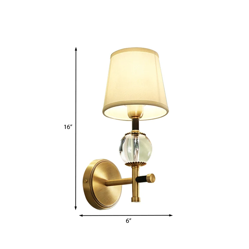 1/2-koppige slaapkamer wandkandelaar modernisme messing afwerking helder kristallen wandlamp met conische stoffen kap Clea...