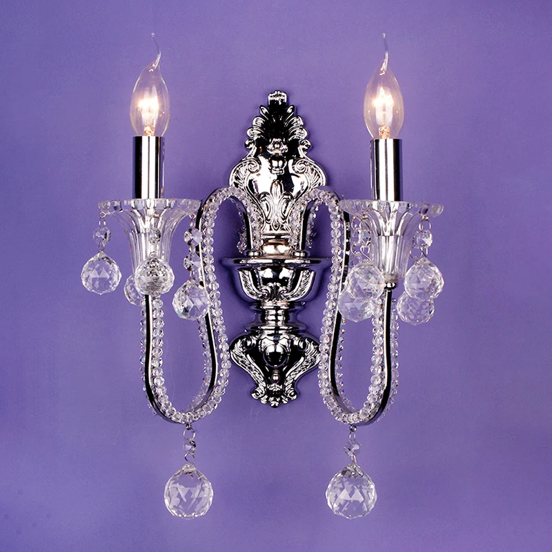 1/2-kops wandlamp met kristallen kralen, platteland, zilver conisch nachtkastje, wandmontage armatuur met zwenkarm Clearhalo