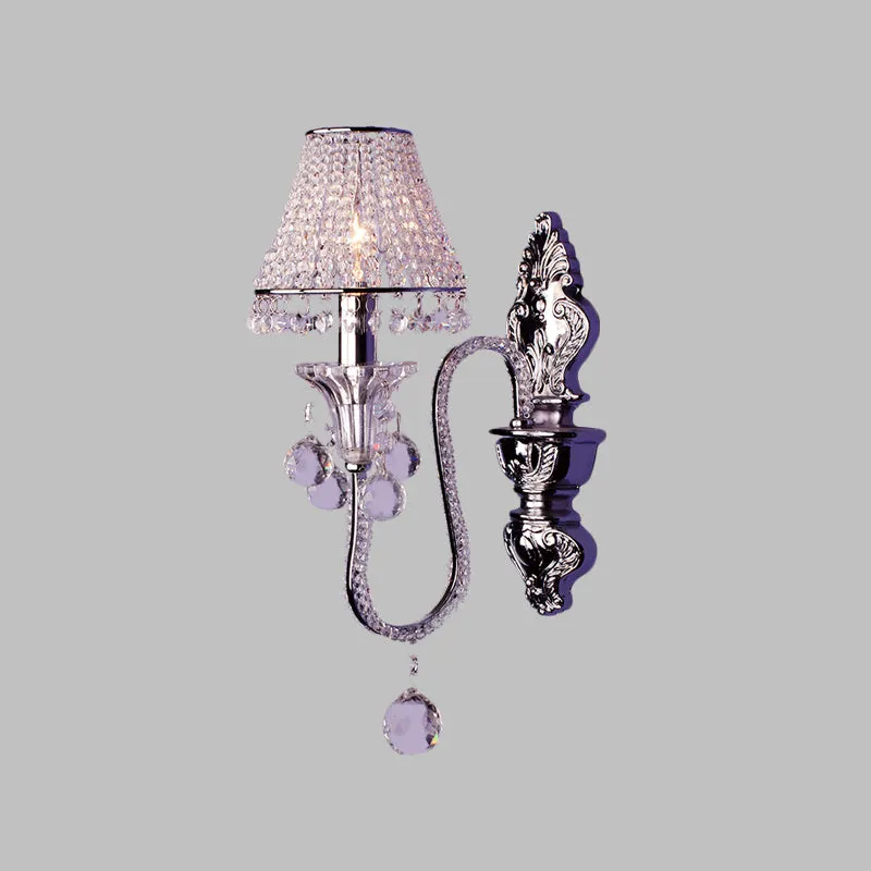 1/2-kops wandlamp met kristallen kralen, platteland, zilver conisch nachtkastje, wandmontage armatuur met zwenkarm Clearhalo