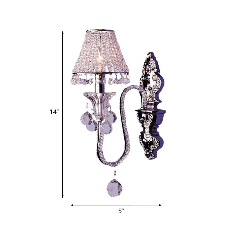 1/2-kops wandlamp met kristallen kralen, platteland, zilver conisch nachtkastje, wandmontage armatuur met zwenkarm Clearhalo