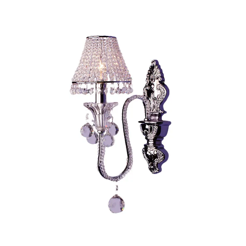 1/2-kops wandlamp met kristallen kralen, platteland, zilver conisch nachtkastje, wandmontage armatuur met zwenkarm Clearhalo
