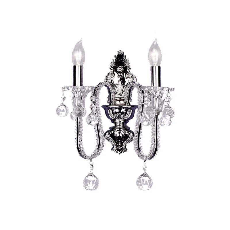 1/2-kops wandlamp met kristallen kralen, platteland, zilver conisch nachtkastje, wandmontage armatuur met zwenkarm Clearhalo