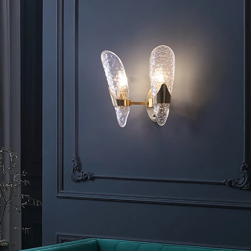 1/2-lampen zichtbare wandverlichting eigentijds getextureerd glas schanslicht messing voor eetkamer Clearhalo