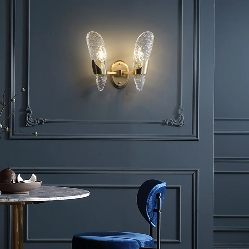 1/2-lampen zichtbare wandverlichting eigentijds getextureerd glas schanslicht messing voor eetkamer Clearhalo