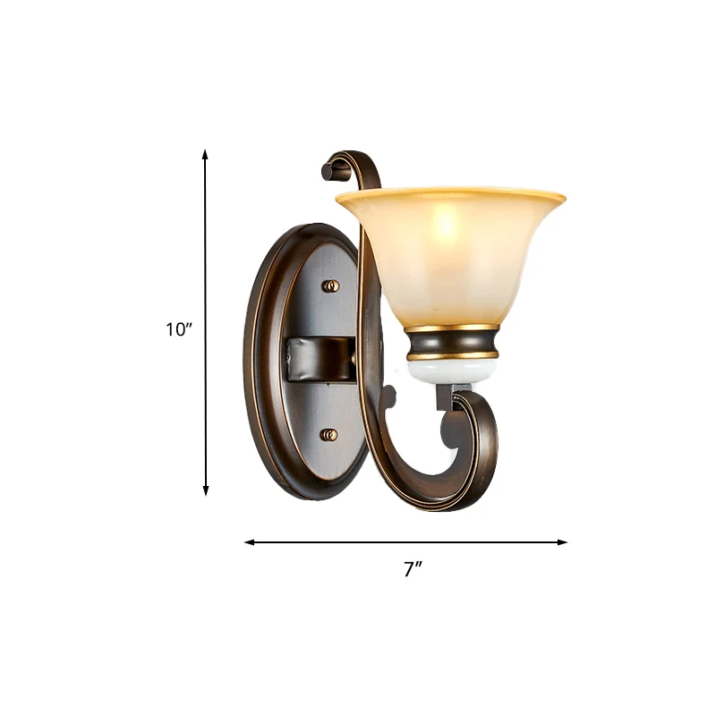 1/2-lichts Bell wandlamp antieke stijl zwart matglazen wandkandelaar met ronde arm voor slaapkamer Clearhalo