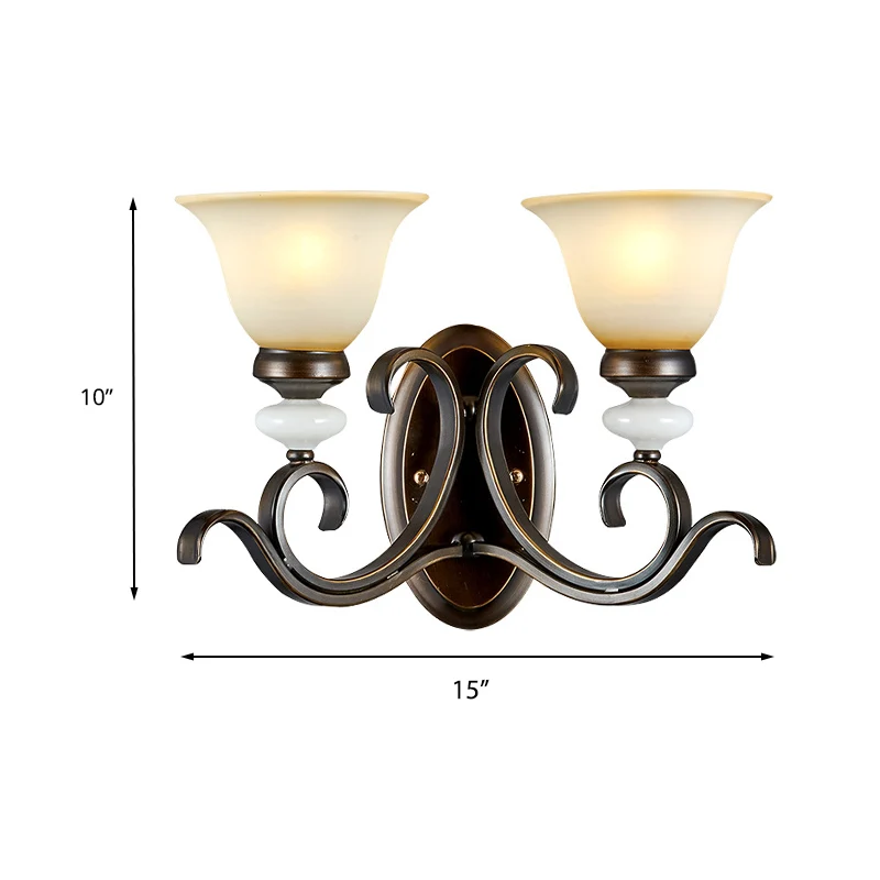 1/2-lichts Bell wandlamp antieke stijl zwart matglazen wandkandelaar met ronde arm voor slaapkamer Clearhalo