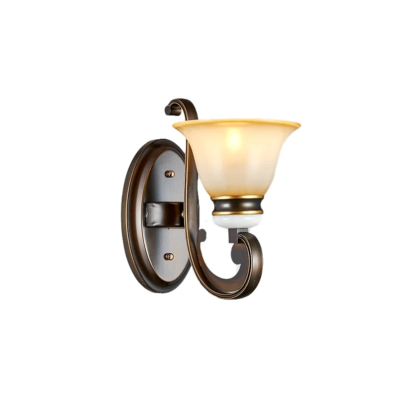 1/2-lichts Bell wandlamp antieke stijl zwart matglazen wandkandelaar met ronde arm voor slaapkamer Clearhalo