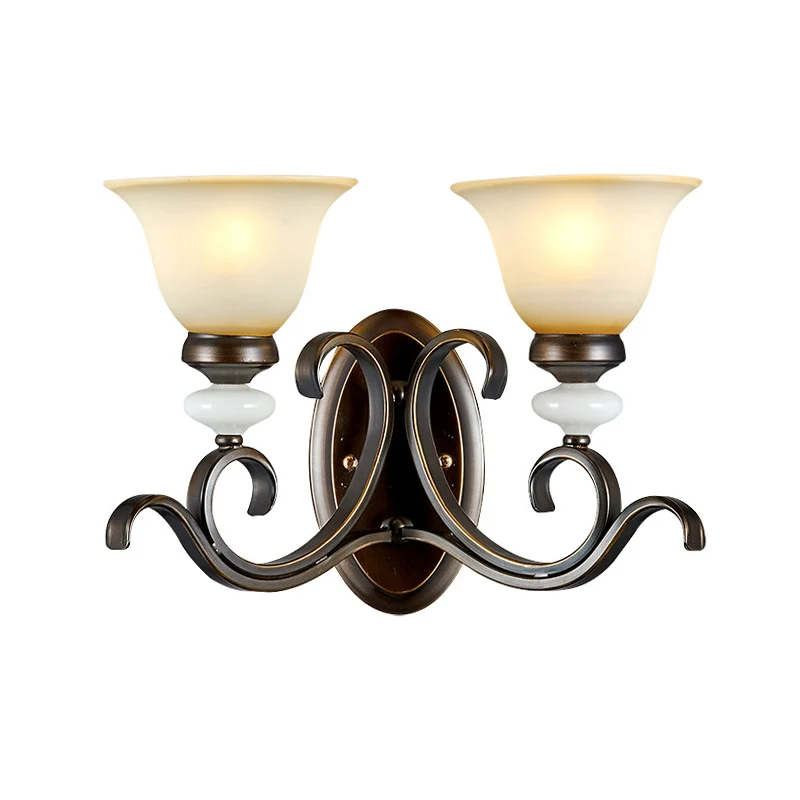1/2-lichts Bell wandlamp antieke stijl zwart matglazen wandkandelaar met ronde arm voor slaapkamer Clearhalo