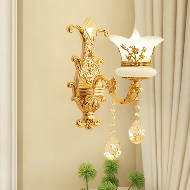 1/2-lichts matglazen wandlamp, midden van de eeuw gouden afwerking bloem nachtkastje wandlamp Clearhalo