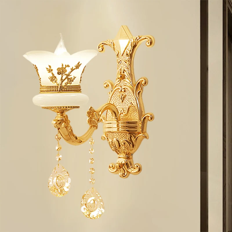 1/2-lichts matglazen wandlamp, midden van de eeuw gouden afwerking bloem nachtkastje wandlamp Clearhalo