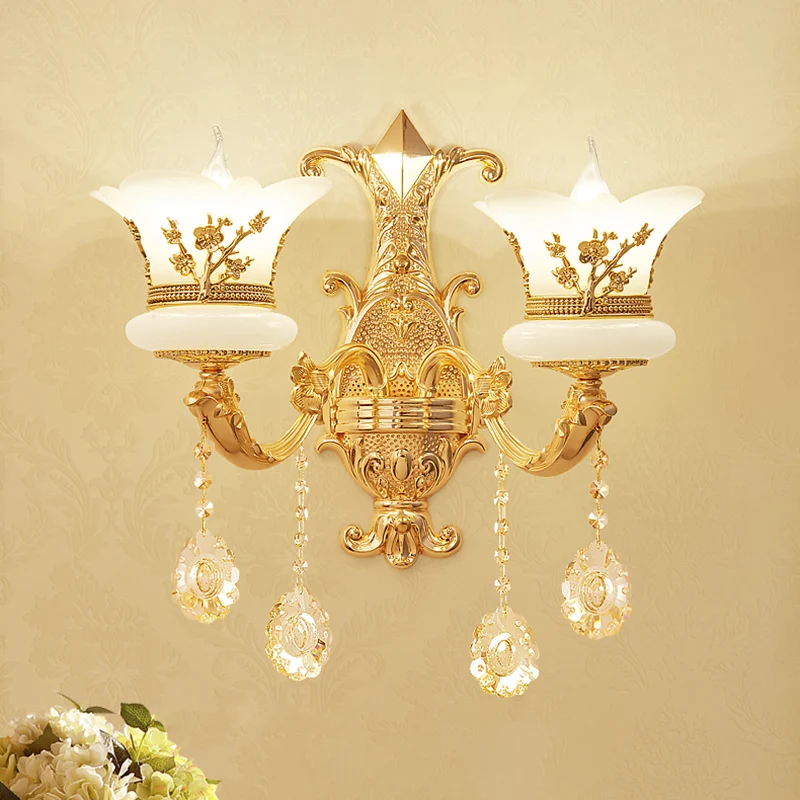 1/2-lichts matglazen wandlamp, midden van de eeuw gouden afwerking bloem nachtkastje wandlamp Clearhalo