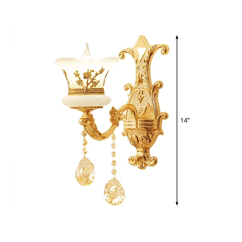 1/2-lichts matglazen wandlamp, midden van de eeuw gouden afwerking bloem nachtkastje wandlamp Clearhalo