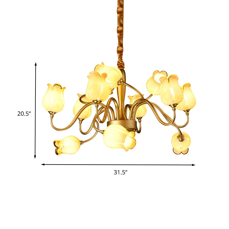 12-lichts plafondkroonluchter plattelandsbloem beige glazen hangende lamp goud Clearhalo