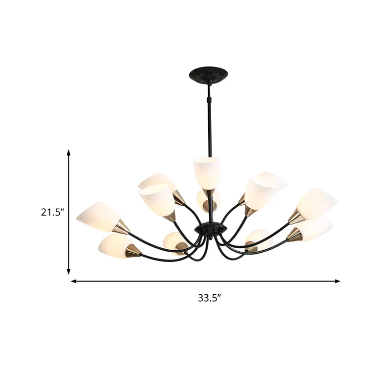 12-lichts plafondlamp traditionele ovale matglazen hangende kroonluchter zwart voor woonkamer Clearhalo