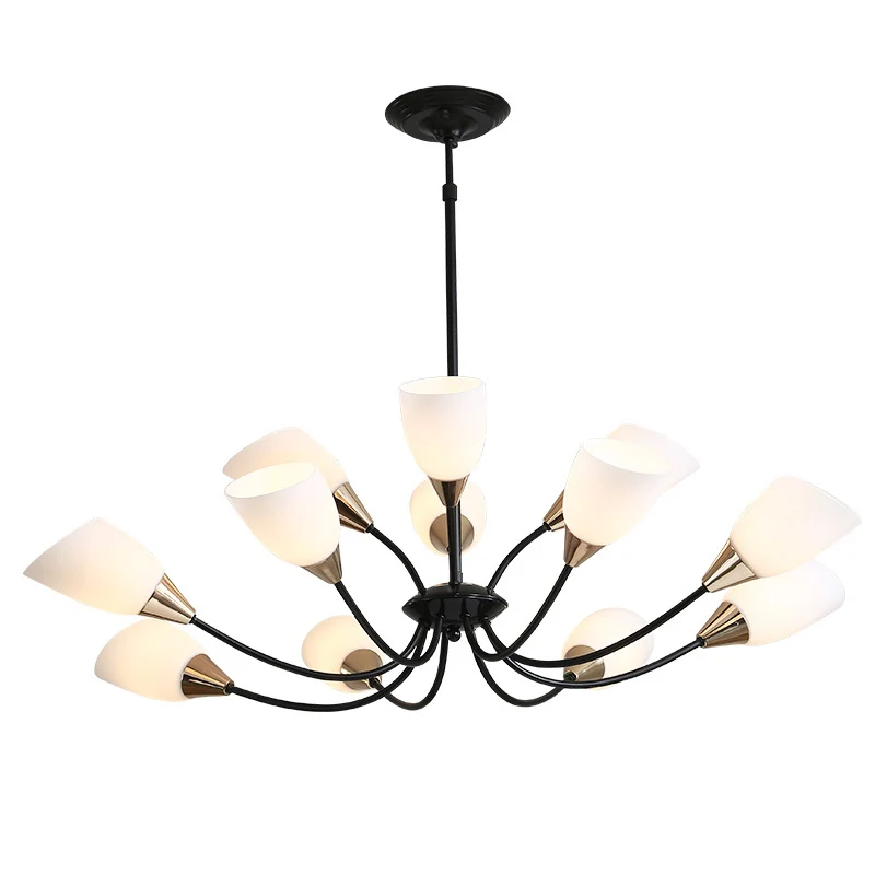 12-lichts plafondlamp traditionele ovale matglazen hangende kroonluchter zwart voor woonkamer Clearhalo