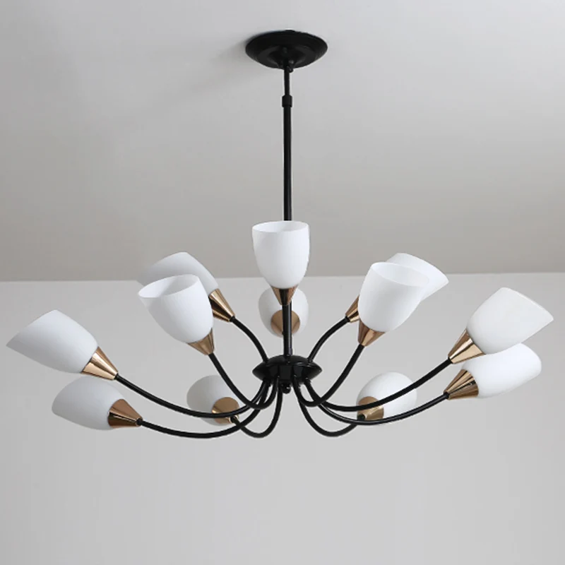 12-lichts plafondlamp traditionele ovale matglazen hangende kroonluchter zwart voor woonkamer Clearhalo