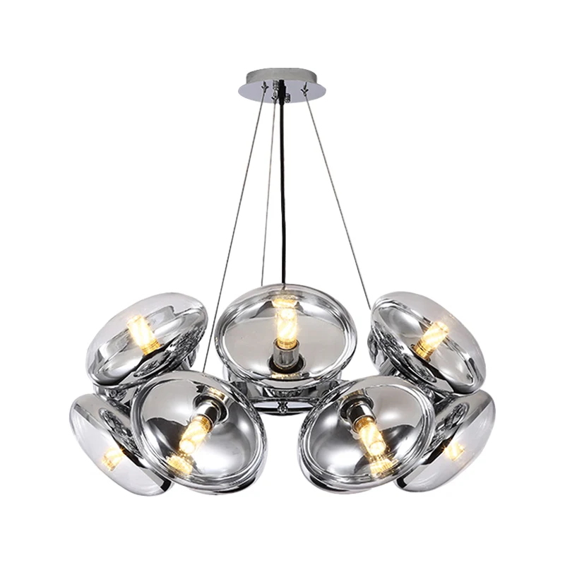 12-lichts ronde lampenkap kroonluchter moderne helderglazen snoerhanglamp goud/zilver Clearhalo