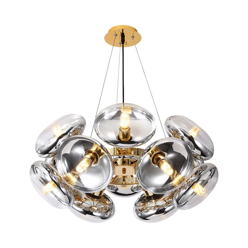 12-lichts ronde lampenkap kroonluchter moderne helderglazen snoerhanglamp goud/zilver Clearhalo