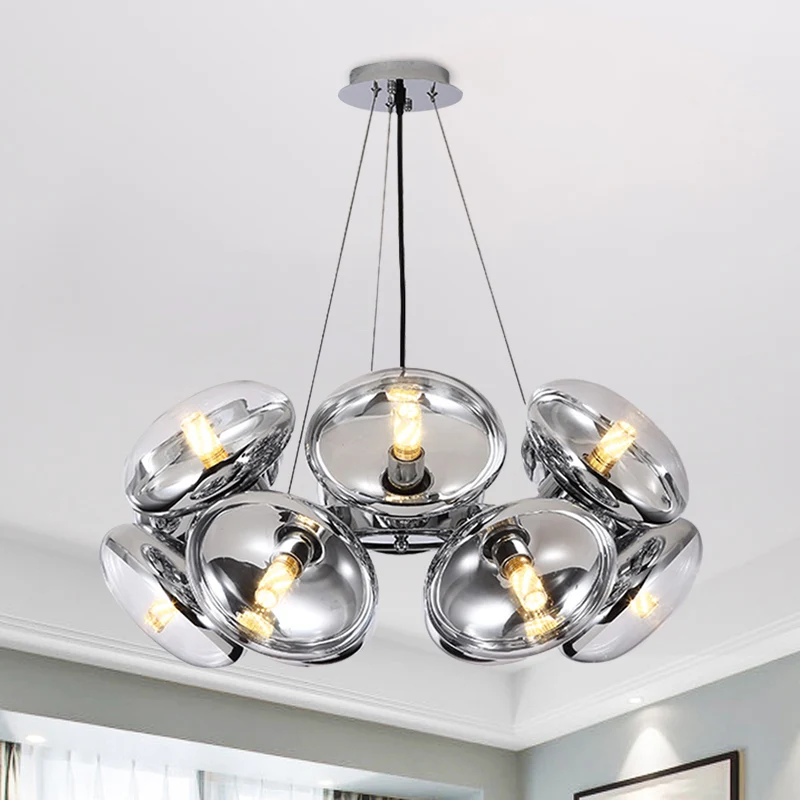12-lichts ronde lampenkap kroonluchter moderne helderglazen snoerhanglamp goud/zilver Clearhalo