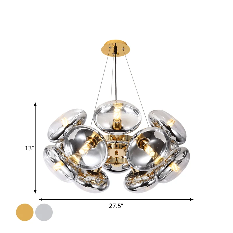 12-lichts ronde lampenkap kroonluchter moderne helderglazen snoerhanglamp goud/zilver Clearhalo